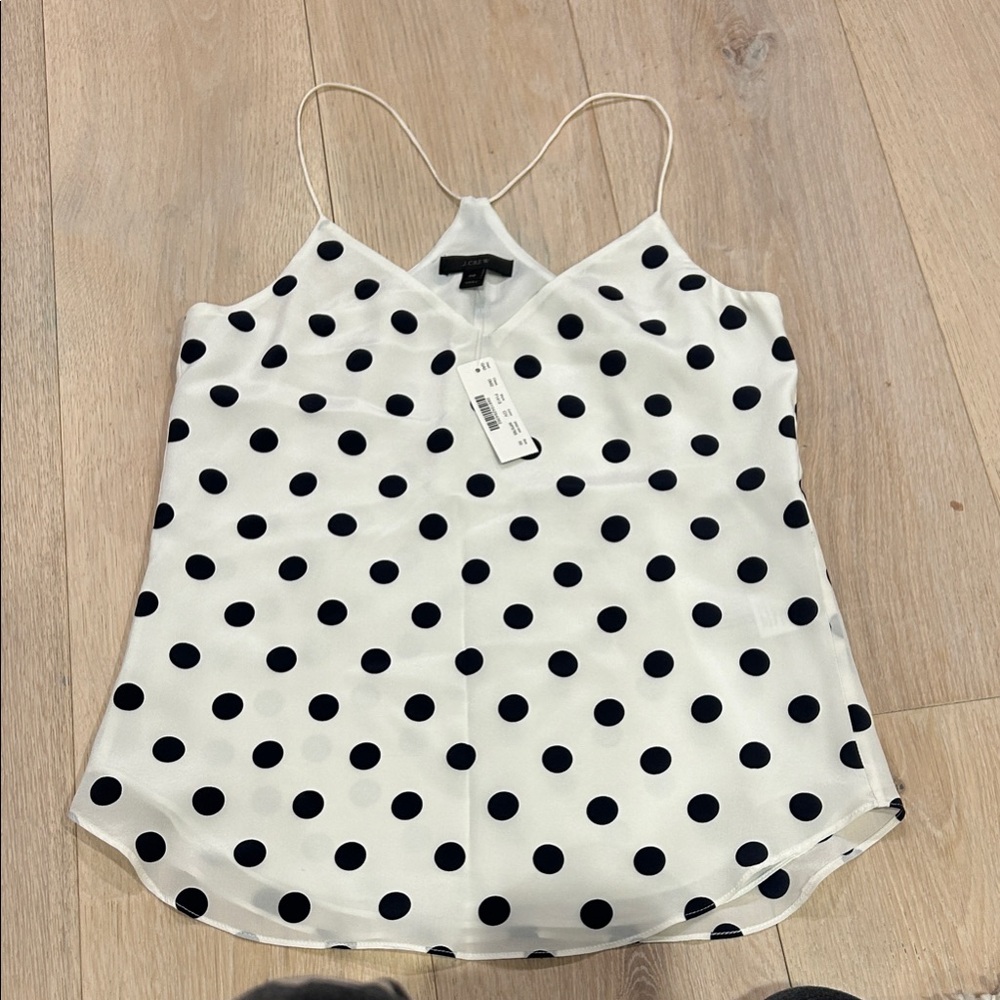 J. Crew White and Black Polka Dot Camisole